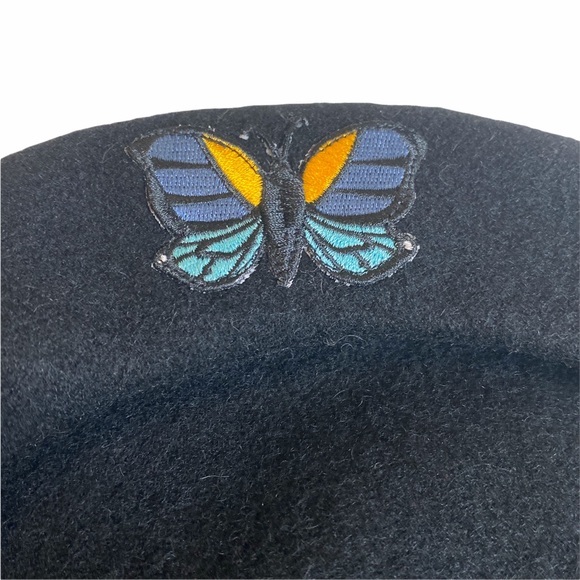 VHTF: Valfre ☻︎ Social Butterfly Embroidered Beret Hat ☻︎ Black Wool ☻︎ Colorful - Picture 13 of 17